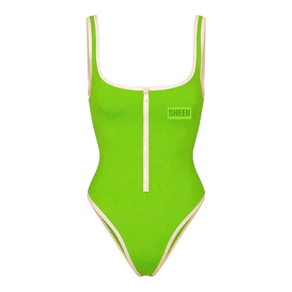 Vintage scoop neck one piece zip-up swimsuit